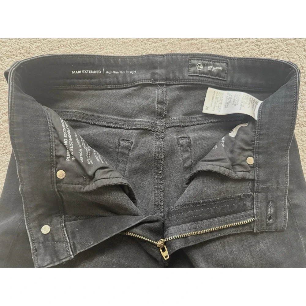 AG Adriano Goldschmied Mari Extended High Rise Slim Straight Jeans 26 Black